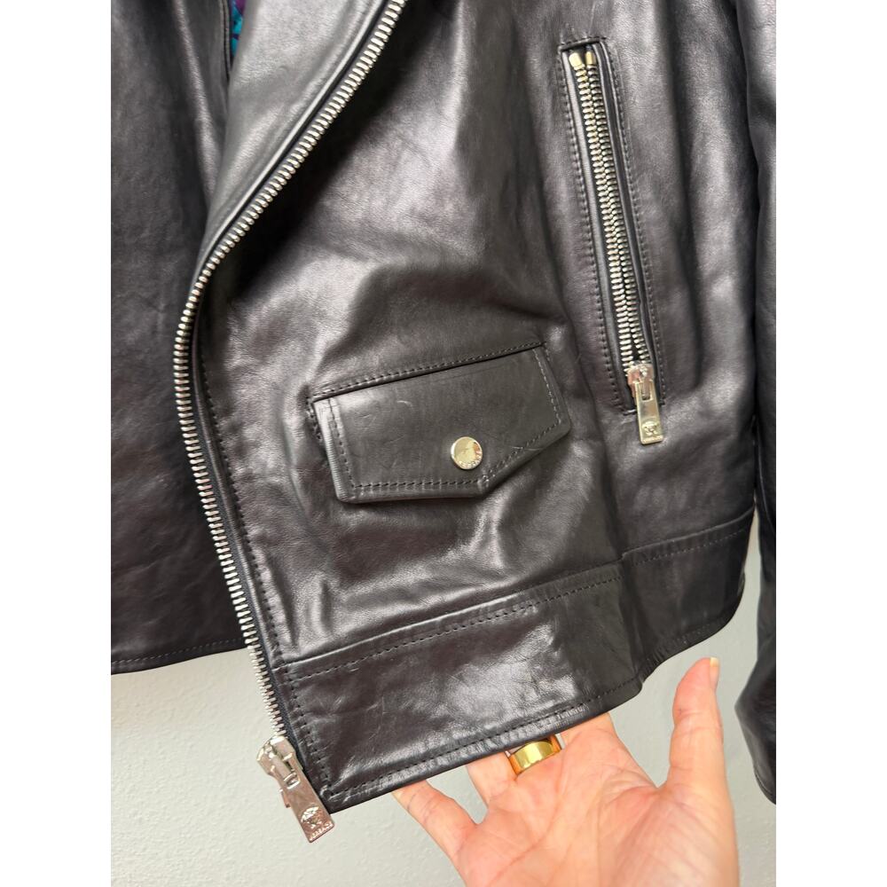 Versace Black Leather Moto Biker Jacket Men L - Picture 5 of 16